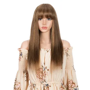 Perruque sans Lace Front Wig naturelle avec frange — doreen, cheveux humains, reflets bruns, ombré, densité 150%, 180%, vente en gros, 200%