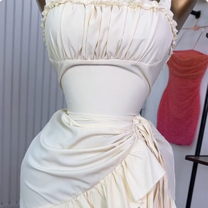 เดรสยาวคอ halter สำหรับผู้หญิง ลายพิมพ์ดิจิทัล แต่งระบาย เอวธรรมชาติ สีพื้น - Product Image 3