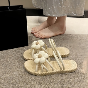 Sandalias Planas de Doble Uso para Mujer - Sandalias Romanas Étnicas Bohemias con Decoración Floral, Sandalias de Playa con Esparto Trenzado - Product Image 6