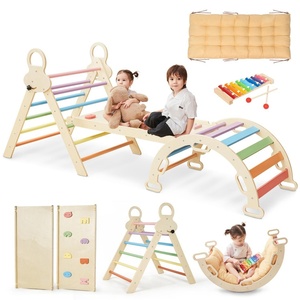 Structure d'escalade en bois massif pour jardin, arc-en-ciel, intérieur/extérieur, échelle triangulaire pour enfants, entraînement d'intégration sensorielle - Product Image 5