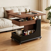 Table basse en bois massif réglable en hauteur, pliable, rétractable et rotative avec port USB ; Table d'appoint compacte pour petit espace, table chariot compacte
