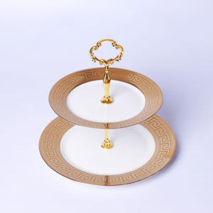 Lussuoso Vassoio di Servizio in Ceramica Dorata a 2 Livelli, Ecologico e Durevole - Piatto a Doppio Strato per Dessert e Cena, Ideale per Hotel, Tè del Pomeriggio e Casa - Product Image 3
