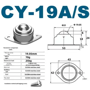 ZCCY-19A Universal-Kugellager Wa-01 Kohlenstoffstahl Nylon Edelstahl 30kg Tragfähigkeit Bull's Eye Lager Förderband-Rollenlager - Product Image 3