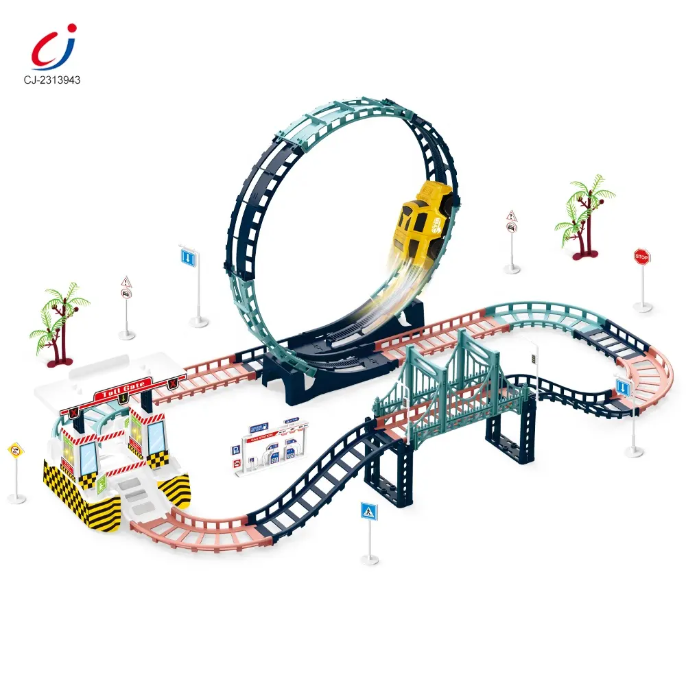 Chengji 119PCS construction track rails railway electric race tracks slot car juguetes para ninos b/o slot race track toys