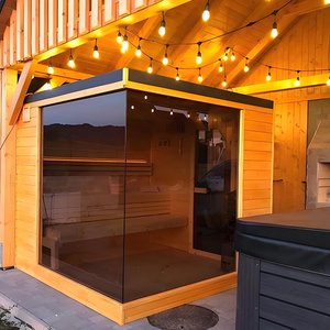 Sauna extérieur en bois <span class=keywords><strong>de</strong></span> petite taille pour <span class=keywords><strong>jardin</strong></span>, vente en gros d'usine, avec porte en <span class=keywords><strong>verre</strong></span> <span class=keywords><strong>trempé</strong></span> - Product Image 1