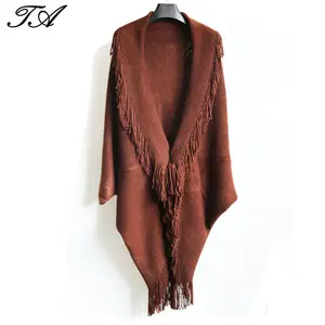 Casual Style Turn-down Collar And Tassels Acrylic Cashmere Feel Waffle Knit Shrugs For Women Online Shopping Dresses