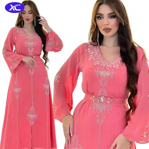 Saudi Arabia Dubai Fashion Hot Diamond Dress Summer Chiffon Robe Middle Eastern Women's Wear