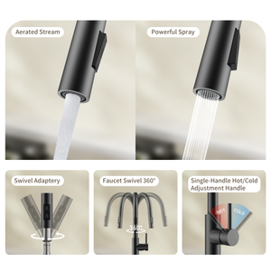 Modern Single Handle Kitchen Faucet with Flexible <strong>Pull</strong>-Down Sprayer Stainless Steel Deck Mounted <strong>Matte</strong> <strong>Black</strong> - Product Image 2