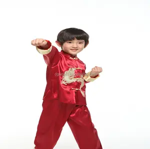 Großhandel chinesische drachen kostüm kinder-Jungen Satin bestickte Drachen Tang Uniform Traditionelle chinesische Kung Fu Outfit Tang Kostüm Kampfkunst Anzug