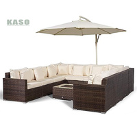 Ensemble table et chaises avec parasol, mobilier d'extérieur, canapé de bistrot moderne, ensemble de jardin modulaire en rotin avec parasol