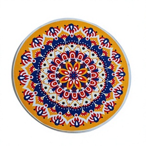 2026 Model <b>Round</b> Bohemian Jute Area <b>Rug</b> with Non-Slip Rubber Backing for Living Room Home Decor in Teal and <b>White</b> Pattern - Product Image 2
