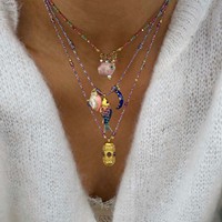 Collier rétro en cuivre, accessoires multi-motifs, collier pendentif en zirconium, chaîne de clavicule, plaqué or
