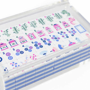 Juego de Mesa Familiar para 4 Jugadores, Portátil, con Fichas de Mahjong Americanas de Acrílico Azul y Burbujas - Product Image 5