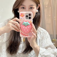 Coque de téléphone rose 3D fraise avec support escamotable, compatible avec iPhone 17PROMAX 16PLUS 15PRO 14 13 12 11, protection intégrale