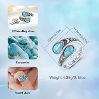 Changda réglable Antique personnalisable femme S925 argent Sterling Turquoise Vintage argent tournesol Lotus fleur cuillère anneau