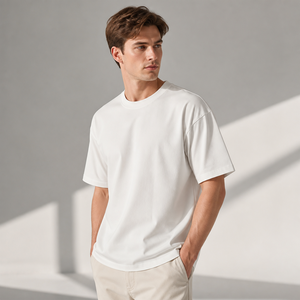 T-shirt blanc surdimensionné pour homme en coton, col rond, manches courtes, décontracté, jersey uni, couleur unie, streetwear - Product Image 3