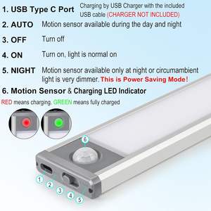 Iluminación Interior Ultrafina al por Mayor, 3 Colores Atenuables, Recargable por USB, Luz LED con Sensor de Movimiento para Armarios de Cocina - Product Image 6