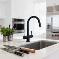 Robinet de cuisine extractible 4 voies de qualité commerciale, noir mat, en acier inoxydable, avec double poignée et filtre à eau