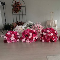 Rangkaian Bunga Mawar Putih Anyelir Bentuk Bola untuk Dekorasi Meja Pernikahan, Bingkai Geometris, Buatan Tangan dari Sutra, Dekorasi Hari Valentine