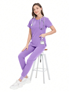 Tenues médicales pour femmes, tailles plus grandes, en tissu de coton et de spandex blanc, ensembles de blouses pour l'hôpital - Product Image 5