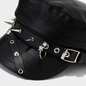Béret tendance style Hip Hop Punk pour hommes et femmes, en cuir PU avec rivets métalliques, chapeau de personnalité - Product Image 4