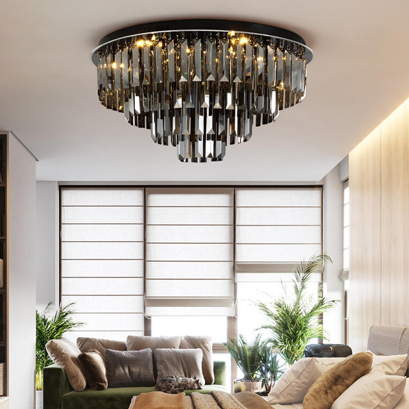 Contemporary Stainless Steel Base Surface Mounted Black Round Multilayer Bedroom Living Room Led Ceiling Lamp