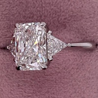 Bague de fiançailles en or massif 10K/14K/18K avec trois pierres en diamant de laboratoire CVD/HPHT certifié IGI, taille radiant trapézoïdale 0,5-3 carats