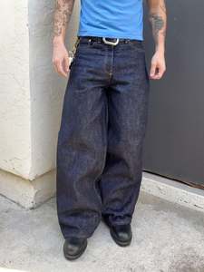 Jeans larghi in <span class=keywords><strong>Denim</strong></span> grezzo da uomo con bordo basso e 100% in cotone all'ingrosso Jeans larghi in <span class=keywords><strong>Denim</strong></span> - Product Image 2