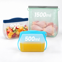 Lot de 3 sacs réutilisables en silicone antibactérien Platinum pour aliments, sacs de conservation alimentaire en silicone anti-fuite à fond plat