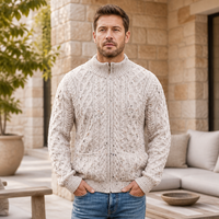Herren Strickjacke mit Reißverschluss, Zopfmuster, Stehkragen, Langarm, Winter-Strickware