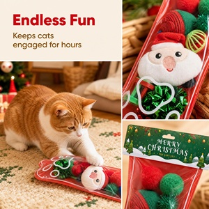 Nouvel ensemble de jouets pour chat de Noël d'<span class=keywords><strong>Amazon</strong></span>, jouets en peluche pour chat anti-ennui et auto-entretenants, motif Père Noël, matériau polyester - Product Image 3
