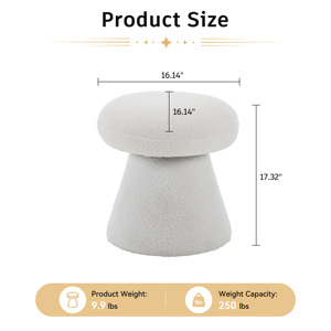 Poggiapiedi imbottito in tessuto Teddy a forma di fungo, sgabello per cambio scarpe, sgabello per trucco, nessuna installazione richiesta - Product Image 2
