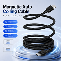 Câble magnétique USB-C 240W PD Charge rapide 5A Nylon tressé Type-C vers Type-C 2m Noir Ordinateur OEM ODM