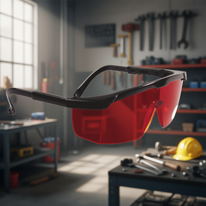 Gafas de seguridad con lentes rojas y montura negra, protección ocular para el trabajo - Product Image 3