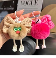 Porte-clés coréen en peluche douce, imitation fourrure de lapin avec grande bouche et boule de charbon, pour voiture et sac à dos, cadeau