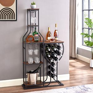 Scaffale Portabottiglie da 11 Bottiglie per Bar Domestico, Cucina, Sala da Pranzo, con Porta Bicchieri Sospeso, 5 Ripiani Autoportanti - Product Image 4