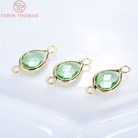 Pendentifs connecteurs double trou en laiton couleur or 24 carats de haute qualité avec goutte d'eau en verre, accessoires de bijouterie en gros