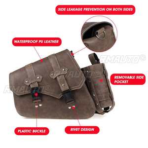 Sacs de selle de moto imperméables, pochette à outils latérale, sacs de rangement en cuir PU avec porte-bouteille, marron vintage universel - Product Image 2