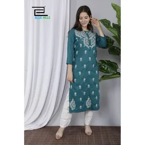 New Arrival Best Design Heavy Silk Slub Heavy Embroidery Work Kurti Indian Exporter and Supplier - Product Image 1