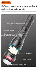 30 wát <span class=keywords><strong>LED</strong></span> Telescopic Zoom Torch 800m dài phạm vi đèn Pin 3000mAh 21700 hiển thị kỹ thuật số ngân hàng điện mạnh mẽ cho cắm trại ngoài trời <span class=keywords><strong>USB</strong></span> - Product Image 5