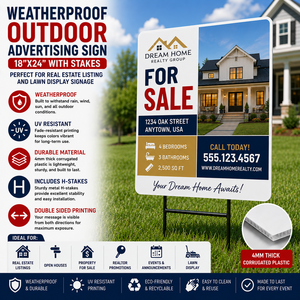 Soporte de Publicidad Exterior Resistente a la Intemperie, Banner de 18x24 con Estacas para Anuncios Inmobiliarios y Señalización de Jardín - Product Image 1