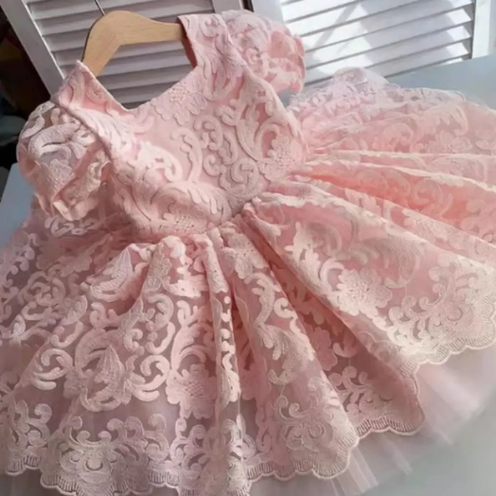 Vestidos fumados para meninas, vestidos fofos boutique para meninas de tecido tule para festa de princesa vestido de casamento