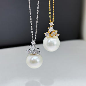 Pendentif en argent S925 avec perles rondes lâches de 11-13 mm, collier en jade tendance à faire soi-même avec support vide 31145, accessoires - Product Image 2