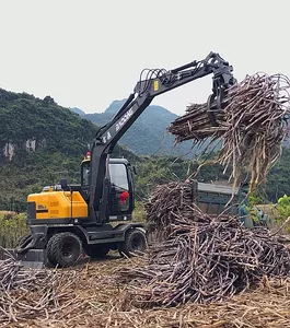BD80W Árbol forestal madera cargador de troncos excavadora de ruedas pinza de excavadora grúa de agarre hidráulico caña de azúcar heno algodón residuos caucho neumático 6t 8t 15t CE