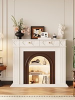 Meuble décoratif d'entrée en bois d'hévéa, style français vintage, avec cheminée intégrée à flamme simulée, télécommandée et étagère de rangement