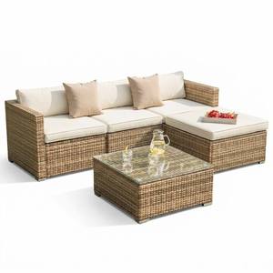 Juego <span class=keywords><strong>de</strong></span> Muebles <span class=keywords><strong>de</strong></span> Ratán para Piscina <span class=keywords><strong>de</strong></span> 5 Piezas, Resistente, Tejido a <span class=keywords><strong>Mano</strong></span>, Ajustable, para Conversación en Esquina, Juego <span class=keywords><strong>de</strong></span> Asientos para Jardín - Product Image 1