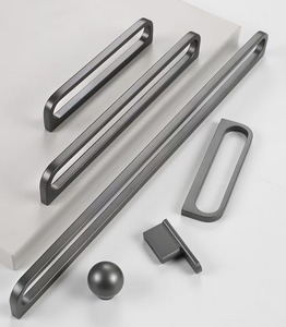Hot Sale Minimalist Grey Cabinet <strong>Door</strong> Handles Zinc Alloy Wardrobe Handle Long Round Drawer Pulls - Product Image 1