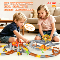 AiJH 206 pièces Ensemble de circuit de course de voitures DIY, Jouets de circuit de voitures électriques pour enfants, Jouets de circuits de véhicules d'ingénierie STEM