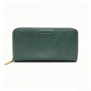 Portefeuille long vert foncé pour femme avec fermeture éclair, plusieurs emplacements pour cartes, compartiment pour billets, fermeture éclair en métal doré, pochette quotidienne - Product Image 1