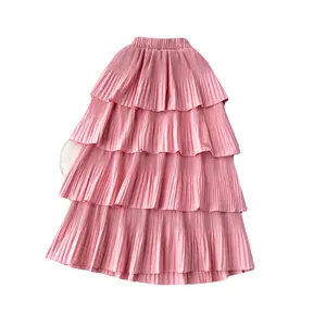 Wholesale 2023 Autumn Elastic Waist High Waist Slim Mid Length A-line Ruffled Cake Pleated Women's Half Length Skirt